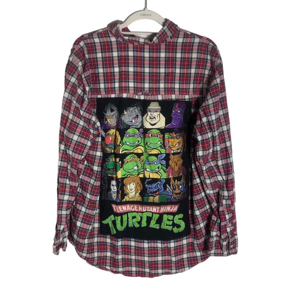 DIY TMNT button down plaid shirt. Sz XL